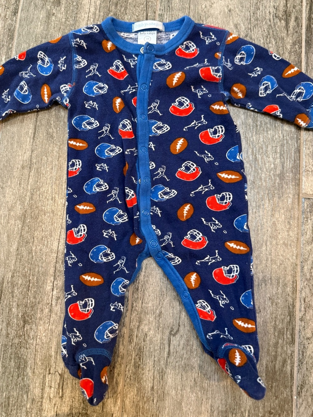 Baby Steps Football Helmet Sports Snap-Front Sleeper Pajamas - 3 months